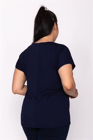 0014-1 Ön Balerin Baskılı Taşlı Kısa Kol Bluz