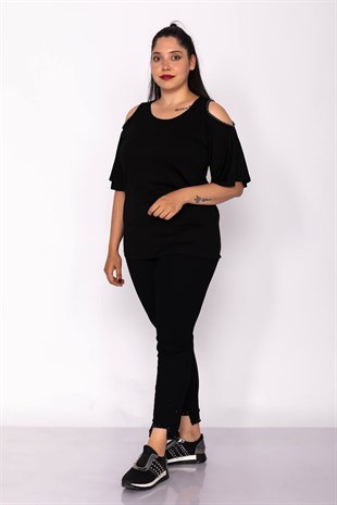 0018 Omuz Açık İncili Mendil Kol Bluz