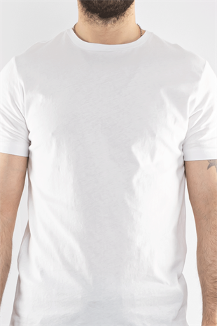 0689 Bisiklet Yaka Pamuk Düz Basic Tshirt