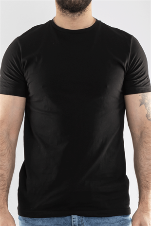 0689 Bisiklet Yaka Pamuk Düz Basic Tshirt