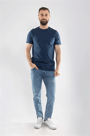 0689 Bisiklet Yaka Pamuk Düz Basic Tshirt