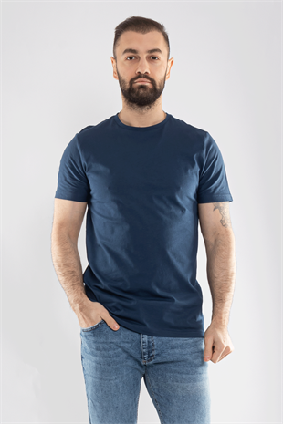 0689 Bisiklet Yaka Pamuk Düz Basic Tshirt