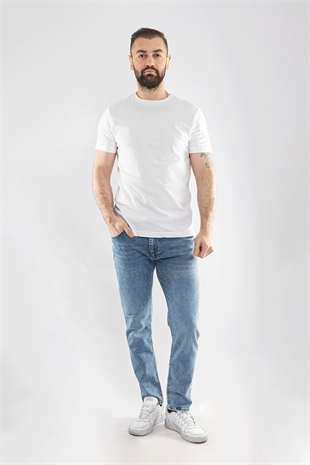 0689 Bisiklet Yaka Pamuk Düz Basic Tshirt