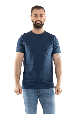 0689 Bisiklet Yaka Pamuk Düz Basic Tshirt