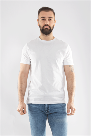 0689 Bisiklet Yaka Pamuk Düz Basic Tshirt