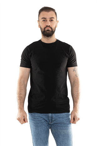 0689 Bisiklet Yaka Pamuk Düz Basic Tshirt