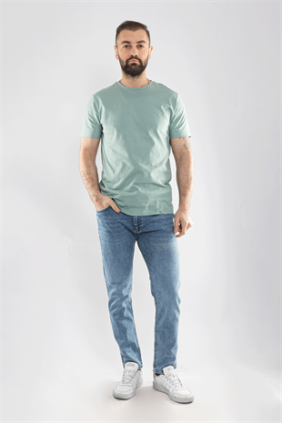 0689 Bisiklet Yaka Pamuk Düz Basic Tshirt