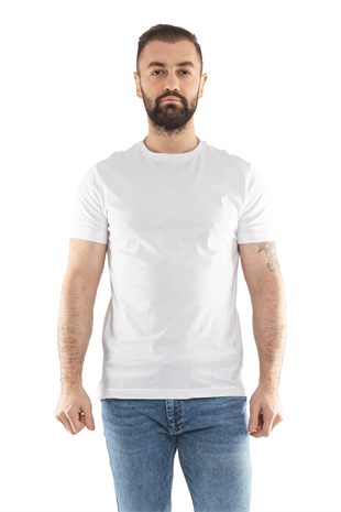 0689 Bisiklet Yaka Pamuk Düz Basic Tshirt