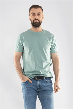 0689 Bisiklet Yaka Pamuk Düz Basic Tshirt