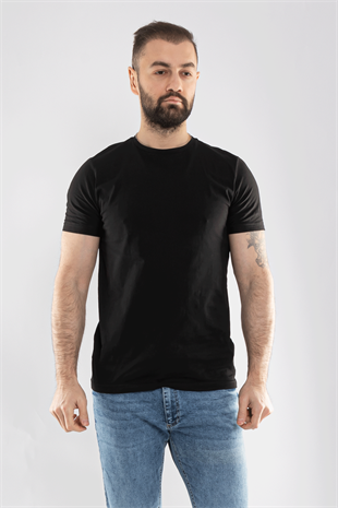0689 Bisiklet Yaka Pamuk Düz Basic Tshirt