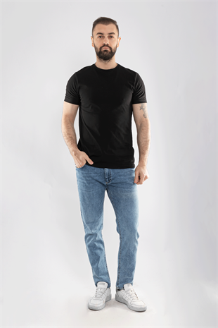 0689 Bisiklet Yaka Pamuk Düz Basic Tshirt