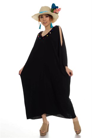 1045 BB Gül Desen Oya İşli Pamuk Viscon Elbise