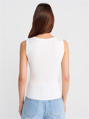 10753 Kayık Yaka Fitilli İnce Triko Bluz