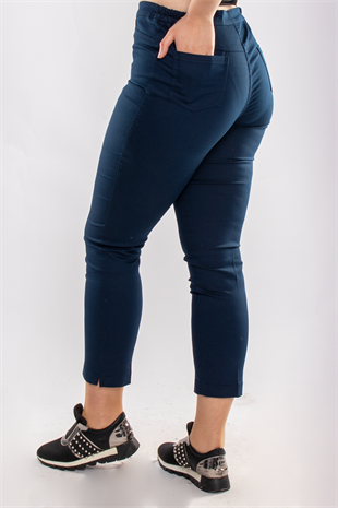 11676 Beli Lastikli Keten Pantolon