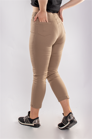 11676 Beli Lastikli Keten Pantolon