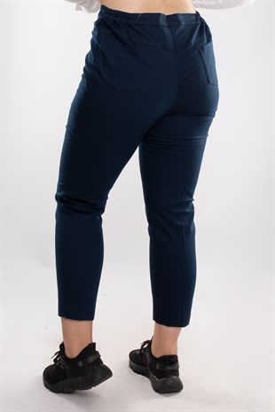 11676 Beli Lastikli Keten Pantolon