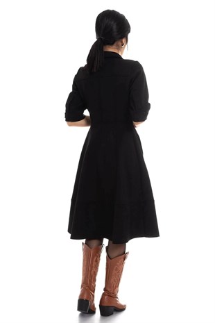 1240 Eteği Kloş Süet Elbise