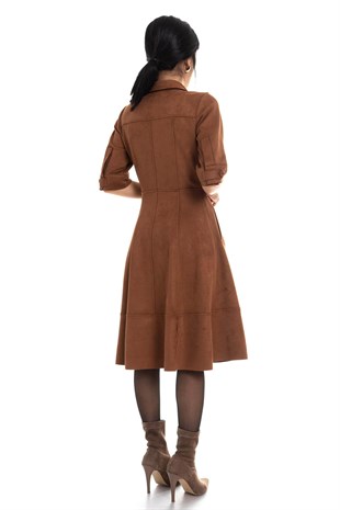 1240 Eteği Kloş Süet Elbise