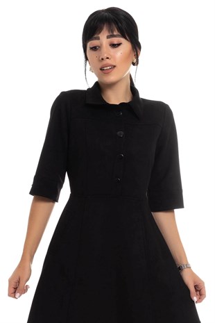 1240 Eteği Kloş Süet Elbise