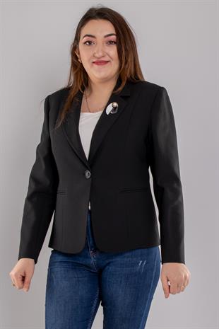 134 Büyük Beden Tek Düğme Kapalı Cep Broşlu Ceket