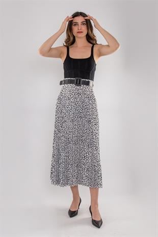 1403 Bel Kemerli Leopar Desen Piliseli Midiboy Etek