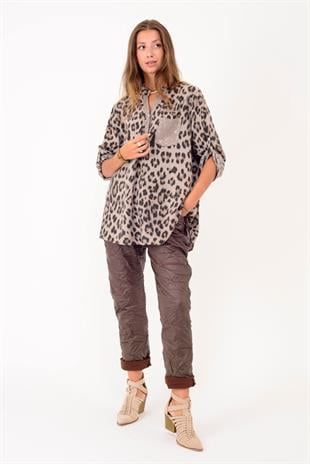 15451-23 2025 Leopar Desen Pul Detaylı 3 Düğme Gömlek