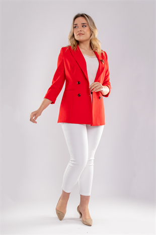 1747 Kruvaze Yaka 4 Düğme Truvakar Kol Blazer Ceket