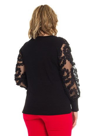 201025 BB Kolları Tül Fırfır Aksesuarlı Bluz