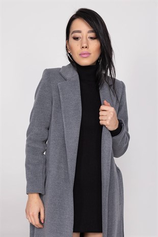 20128 Kuşaklı Erkek Yaka Kaşe Kaban