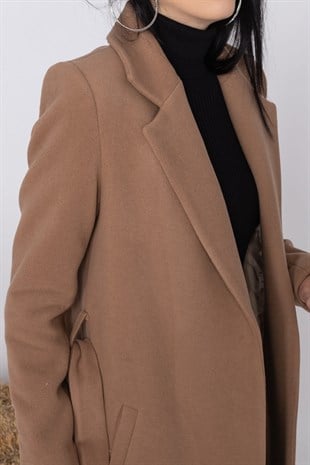 20128 Kuşaklı Erkek Yaka Kaşe Kaban