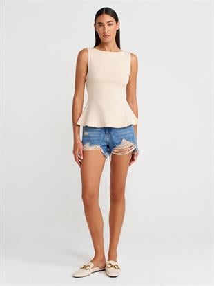 21001 Kayık Yaka Peplum Top Crop