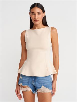 21001 Kayık Yaka Peplum Top Crop