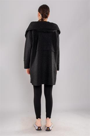 21224 4 Düğmeli Kapüşonlu Keçe Kaban