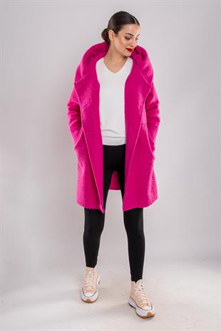 21224 4 Düğmeli Kapüşonlu Keçe Kaban