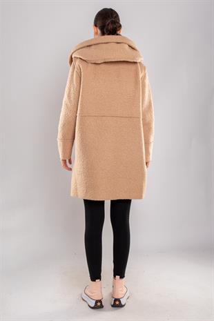 21224 4 Düğmeli Kapüşonlu Keçe Kaban