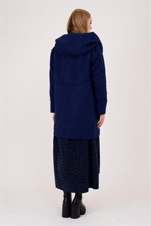 21224 4 Düğmeli Kapüşonlu Keçe Kaban