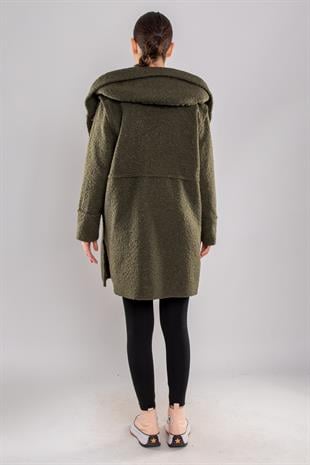 21224 4 Düğmeli Kapüşonlu Keçe Kaban