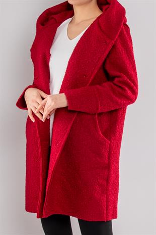 21224 4 Düğmeli Kapüşonlu Keçe Kaban