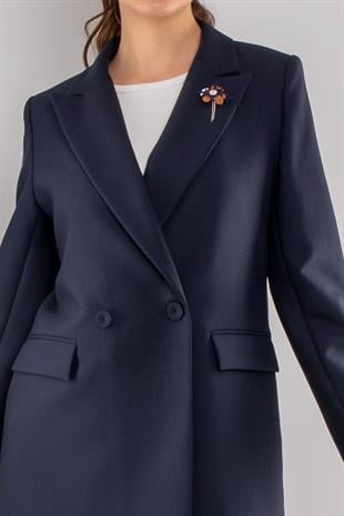 2128 2 Düğme Broşlu Ceket Bol Paça Pantolon İkili Takım