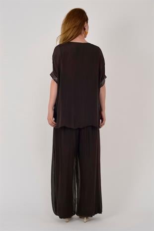 2161 Pulpayet Detay Bluz Pantolon İpek Takım