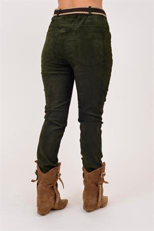 22036 Hasır Kemerli Kadife Pantolon