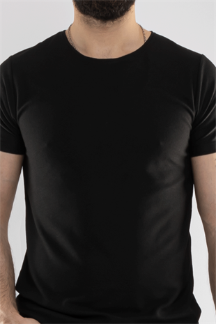 2266 Bisiklet Yaka Basic Petek Desen Viscon Tshirt