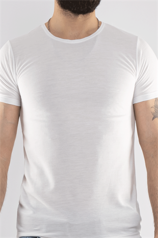 2266 Bisiklet Yaka Basic Petek Desen Viscon Tshirt