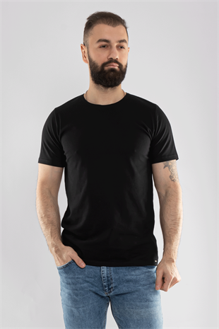 2413 Bisiklet Yaka Merserize Pamuk Düz Basic Tshirt