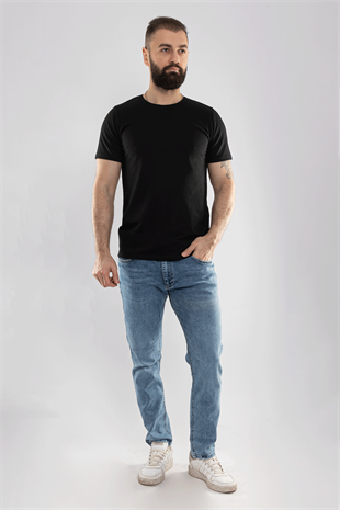 2413 Bisiklet Yaka Merserize Pamuk Düz Basic Tshirt