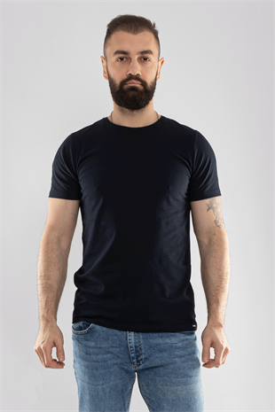 2413 Bisiklet Yaka Merserize Pamuk Düz Basic Tshirt