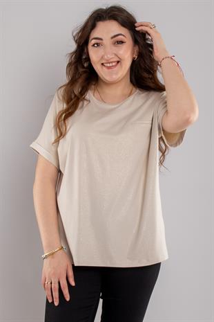 24E114 Simli Viscon Bisiklet Yaka Kısa Kol Bluz
