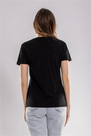 2733 Taşlı Ayakkabı Baskılı Kadın Tshirt