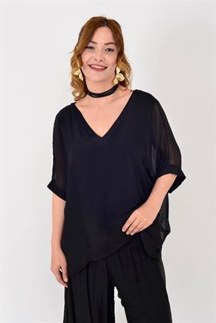 2967 Ön Arka Vyaka Astarlı İpek Bluz