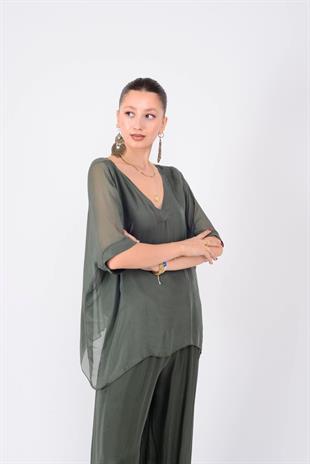 2967 Ön Arka Vyaka Astarlı İpek Bluz